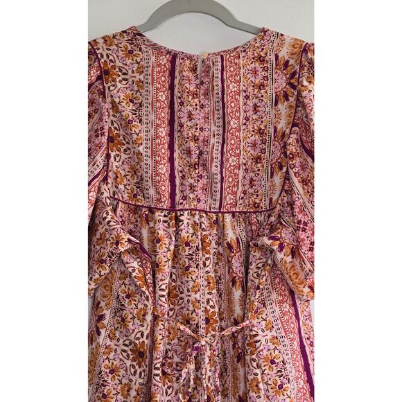 Band Band Of The Free Dress Women Small. Short Sleeve Boho Rust floral Peasant. - Picture 9 of 11
